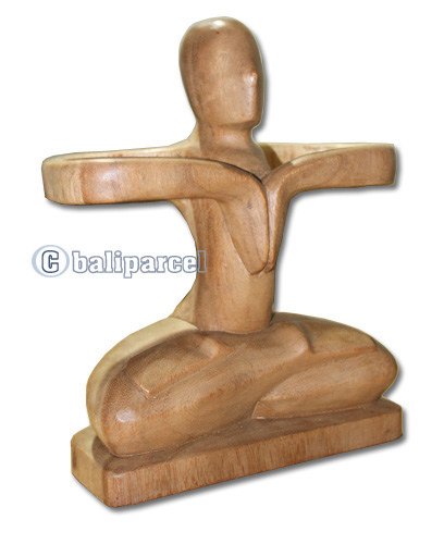 Abstract Wine Bottle Holder, Hand Carved From Suar Wood With Natural Polished
