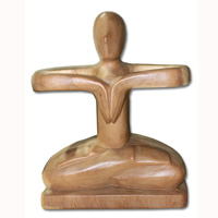 Abstract Wine Bottle Holder, Hand Carved From Suar Wood With Natural Polished