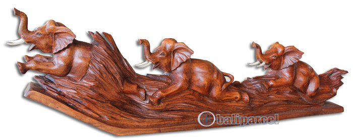Wooden Elephant , Hand Carved From Suar Wood With Brown Polished