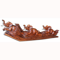 Wooden Elephant , Hand Carved From Suar Wood With Brown Polished
