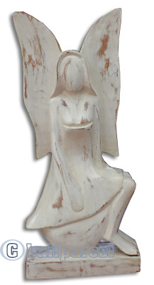 Wooden Angel, Handcrafted From Suar Wood With White Wash
