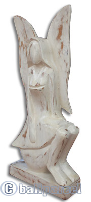 Wooden Angel, Handcrafted From Suar Wood With White Wash