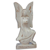 Wooden Angel, Handcrafted From Suar Wood With White Wash