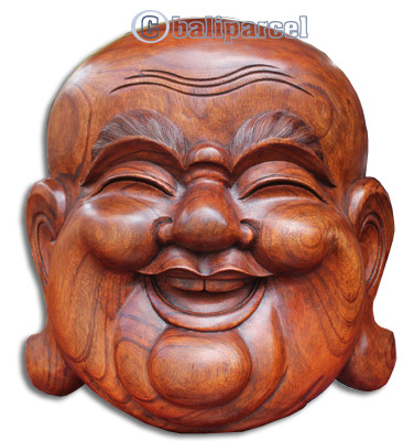 Happy Buddha Mask, Hand Carved From Suar Wood