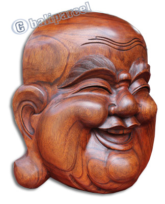 Happy Buddha Mask, Hand Carved From Suar Wood