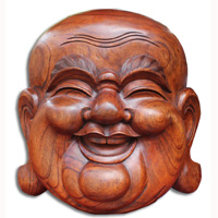 Happy Buddha Mask, Hand Carved From Suar Wood