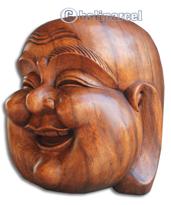 Happy Buddha Head, Hand Carved From Suar Wood
