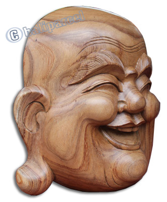 Happy Buddha Mask, Hand Carved From Suar Wood