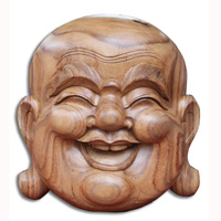 Happy Buddha Mask, Hand Carved From Suar Wood