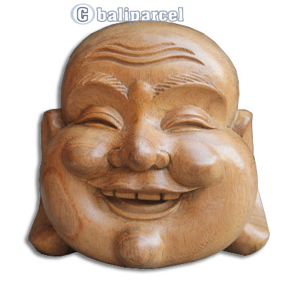 Happy Buddha Head, Hand Carved From Suar Wood