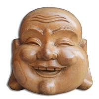 Happy Buddha Head, Hand Carved From Suar Wood