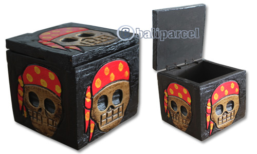 Box Skull, Handmade From Albesia Wood