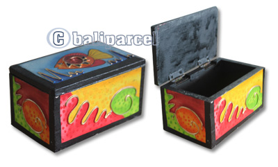 Wooden Box With Painted, Hand Carved From Albesia Wood