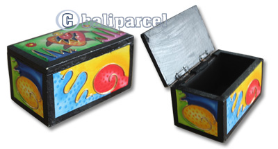 Wooden Box With Painted, Hand Carved From Albesia Wood