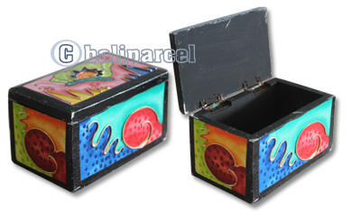 Wooden Box With Painted, Hand Carved From Albesia Wood