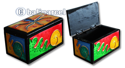 Wooden Box With Painted, Hand Carved From Albesia Wood
