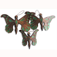 Wooden Wallhanging Butterfly With Painted, Set Of 3 From Albesia Wood