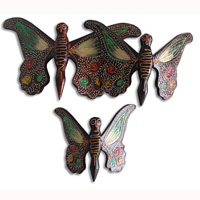 Wooden Wallhanging Butterfly With Painted, Set Of 3 From Albesia Wood