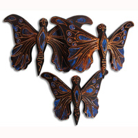 Wooden Wallhanging Butterfly With Painted, Set Of 3 From Albesia Wood