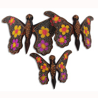 Wooden Wallhanging Butterfly With Painted, Set Of 3 From Albesia Wood
