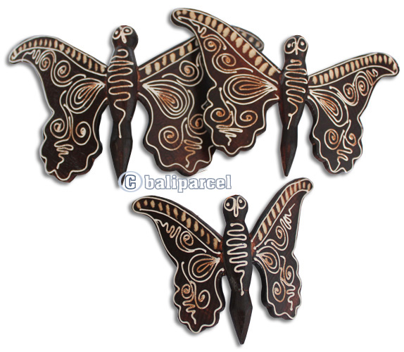 Wooden Wallhanging Butterfly With Painted, Set Of 3 From Albesia Wood