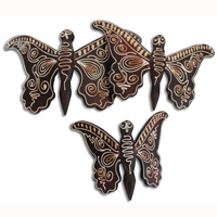 Wooden Wallhanging Butterfly With Painted, Set Of 3 From Albesia Wood