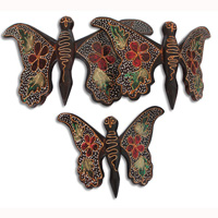 Wooden Wallhanging Butterfly With Painted, Set Of 3 From Albesia Wood