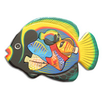 Wooden Painted Fish Puzzle With 5 Small Fish Hand Carved From Albesia Wood