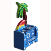Wooden Calendar With Coconut Palm, Hadmade From Albesia Wood