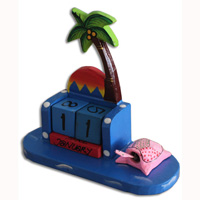 Wooden Calendar With Hawaii, Hadmade From Albesia Wood