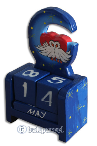 Wooden Calendar With Moon And Duck, Hadmade From Albesia Wood