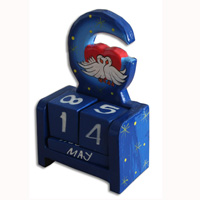 Wooden Calendar With Moon And Duck, Hadmade From Albesia Wood