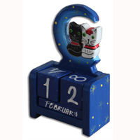 Wooden Calendar With Moon And Cat, Hadmade From Albesia Wood