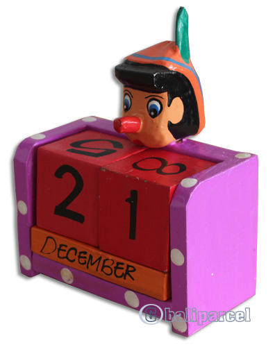 Wooden Calendar With Pinokio, Hadmade From Albesia Wood