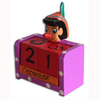 Wooden Calendar With Pinokio, Hadmade From Albesia Wood
