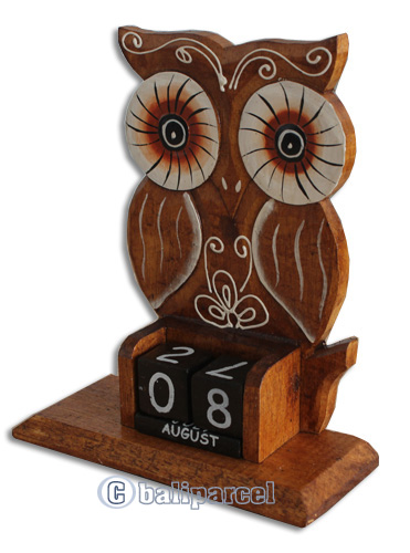 Wooden Calendar With Owl With Hanger, Hadmade From Albesia Wood