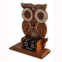 Wooden Calendar With Owl With Hanger, Hadmade From Albesia Wood