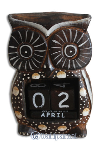 Wooden Calendar With Owl, Hadmade From Albesia Wood
