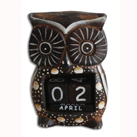 Wooden Calendar With Owl, Hadmade From Albesia Wood