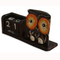 Wooden Calendar With Owl, Hadmade From Albesia Wood