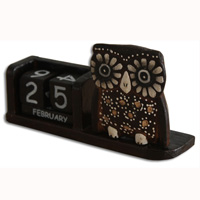 Wooden Calendar With Owl, Hadmade From Albesia Wood