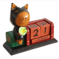 Wooden Calendar With Cat, Hadmade From Albesia Wood