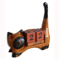 Wooden Calendar With Cat, Hadmade From Albesia Wood