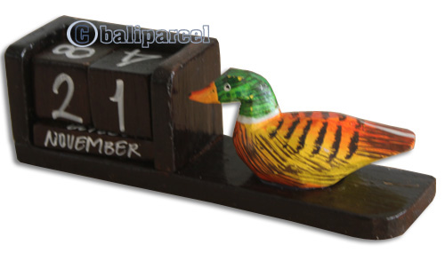 Wooden Calendar With Duck, Hadmade From Albesia Wood