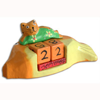 Wooden Calendar With Cat, Hadmade From Albesia Wood
