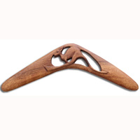 Aboriginal Carved Boomerang, Hand Carved From Suar Wood