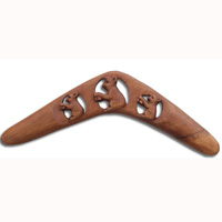 Aboriginal Dot Art Carved Boomerang, Hand Carved From Suar Wood