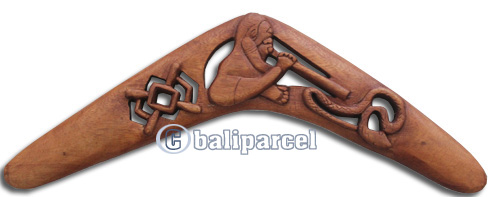 Aboriginal Dot Art Carved Boomerang, Hand Carved From Suar Wood