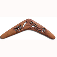 Aboriginal Dot Art Carved Boomerang, Hand Carved From Suar Wood