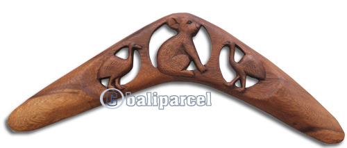 Aboriginal Dot Art Carved Boomerang, Hand Carved From Suar Wood